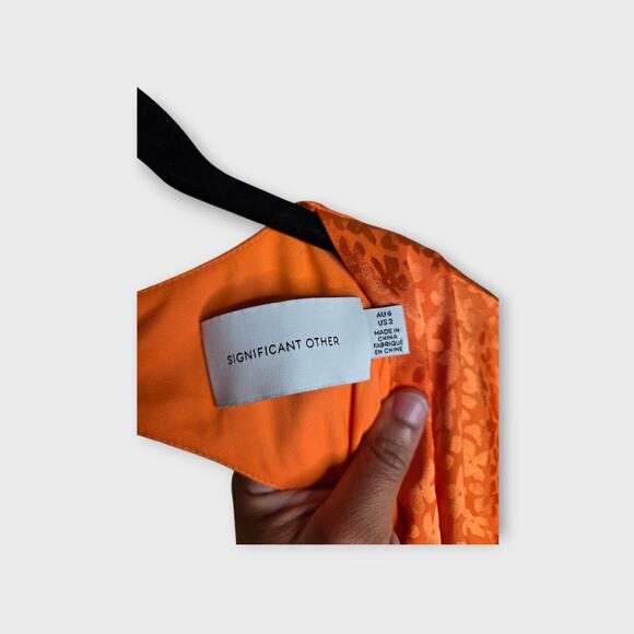 Significant Other Women's Isabel Romper Orange XS Flare Sleeve Ring Cutout Satin - Picture 5 of 11